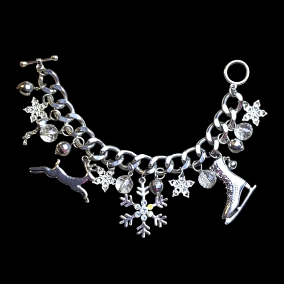 Antique Sterling Silver Snow Activity Themed Charm Bracelet . - Picture 1 of 10